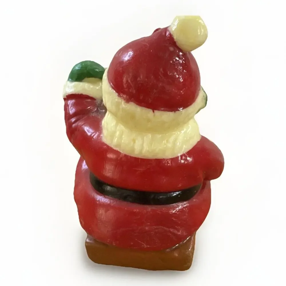 Vtg Russ Berrie Santa Claus Wax Candle Figural Christmas Holiday Decor Bear Bag